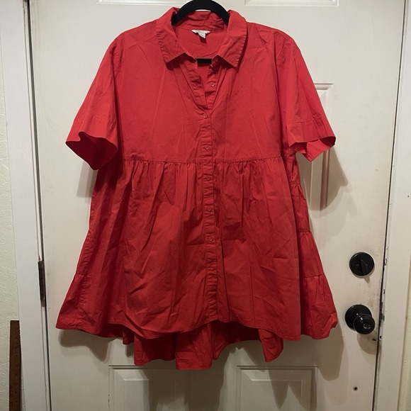 Cato Tops - Cato Women Mini Dress Size L Red Button Front Ruffle Back